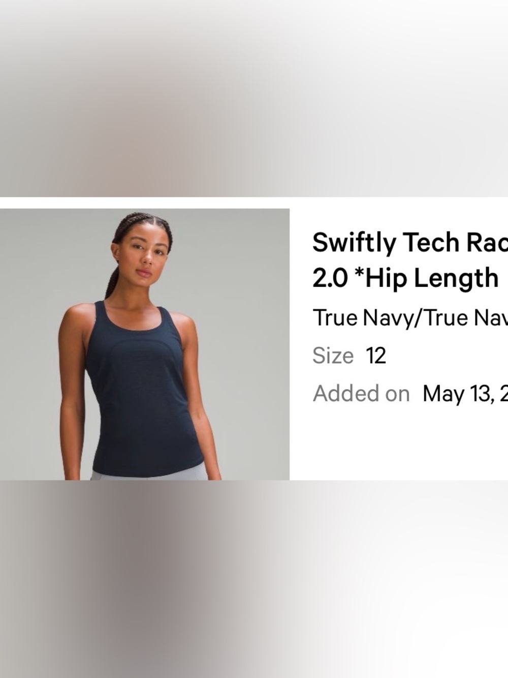 lululemon athletica True Navy Swiftly Tech Racerback Tank Sz 12